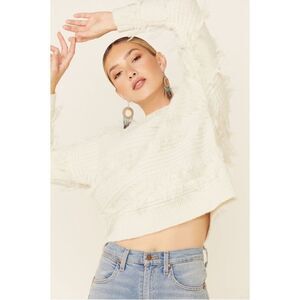 Shyanne Western Wear Off-White Fringe Rib Knit Women's Sweater Size Small